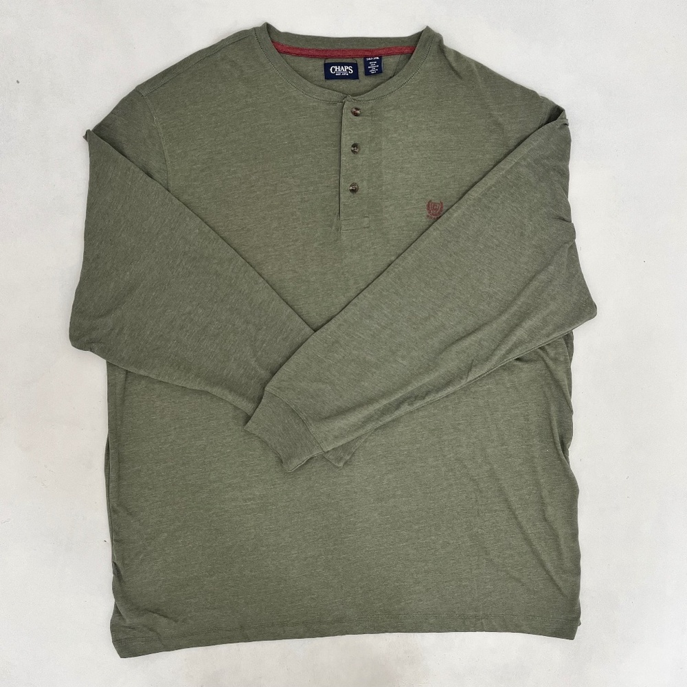 Chaps Mens Size 3XL Henley T-Shirt Deep Lichen Green Long Sleeve Pullover NWT